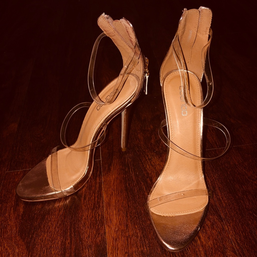 Boohoo rose gold clear strap heels